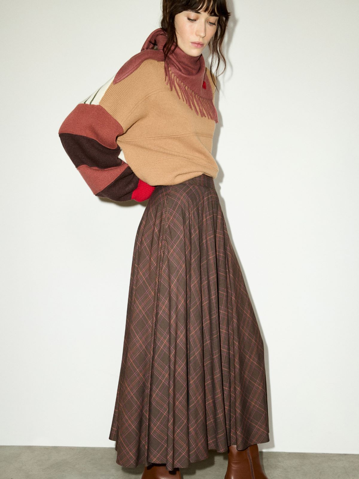 Checked midi skirt - BROWN - MAX&Co. - 3