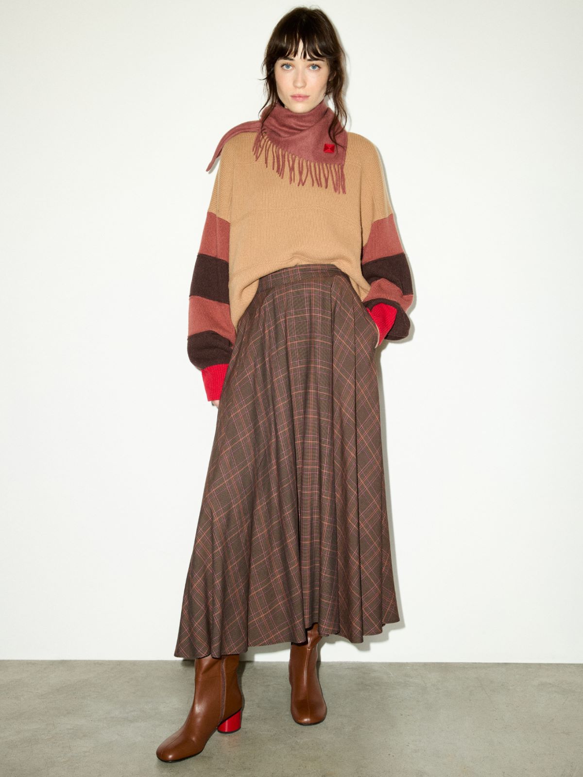 Checked midi skirt - BROWN - MAX&Co.