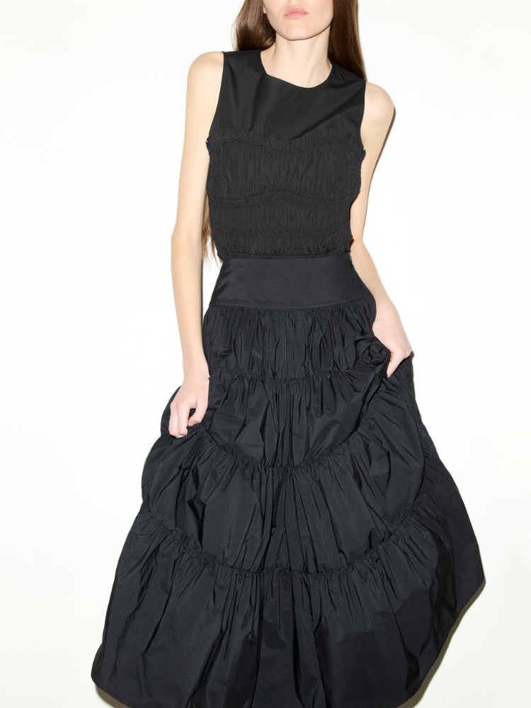 Falda corola escalonada de tafetán - NEGRO - MAX&Co.
