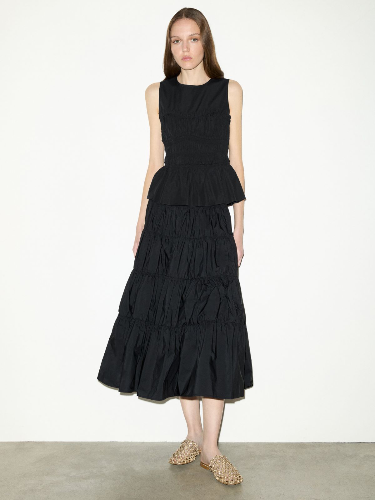 Falda corola escalonada de tafetán - NEGRO - MAX&Co.