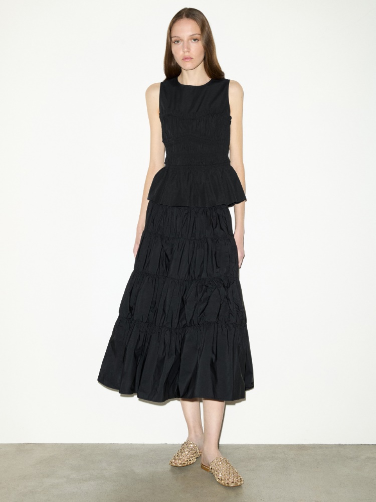 Falda corola escalonada de tafetán - NEGRO - MAX&Co.