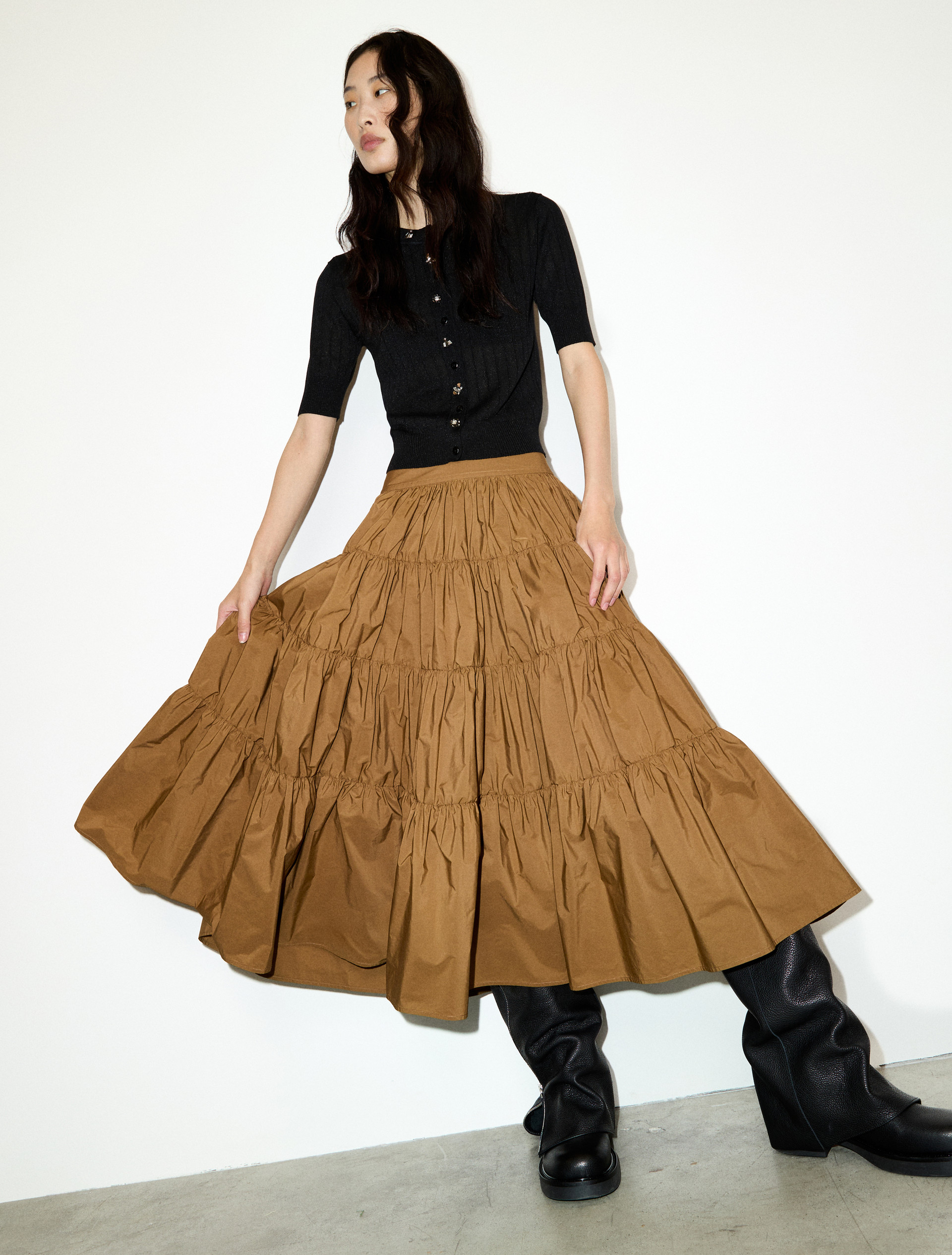 Falda corola escalonada de tafetán - MAX&Co.