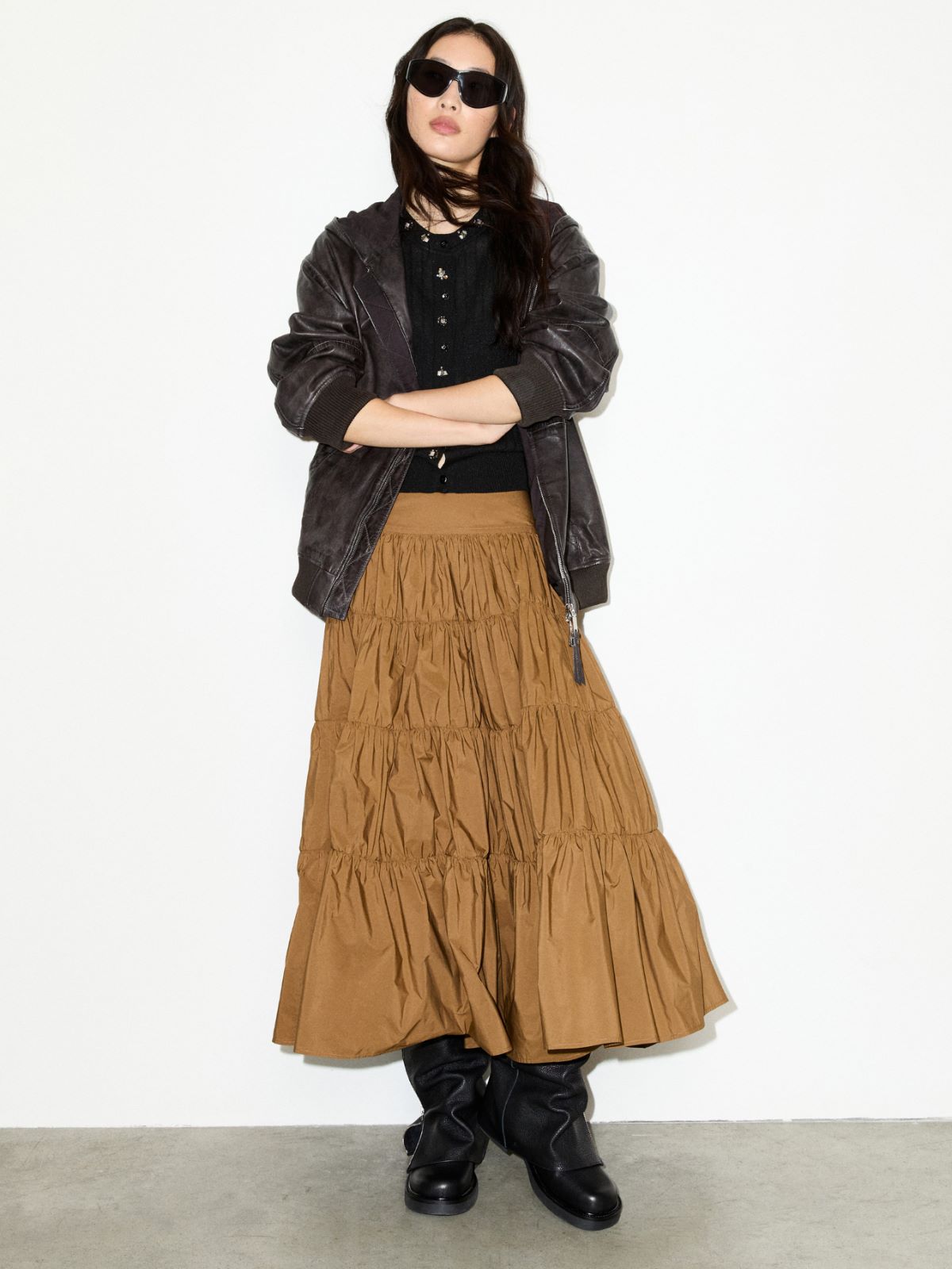 Falda corola escalonada de tafetán - ANTE - MAX&Co.