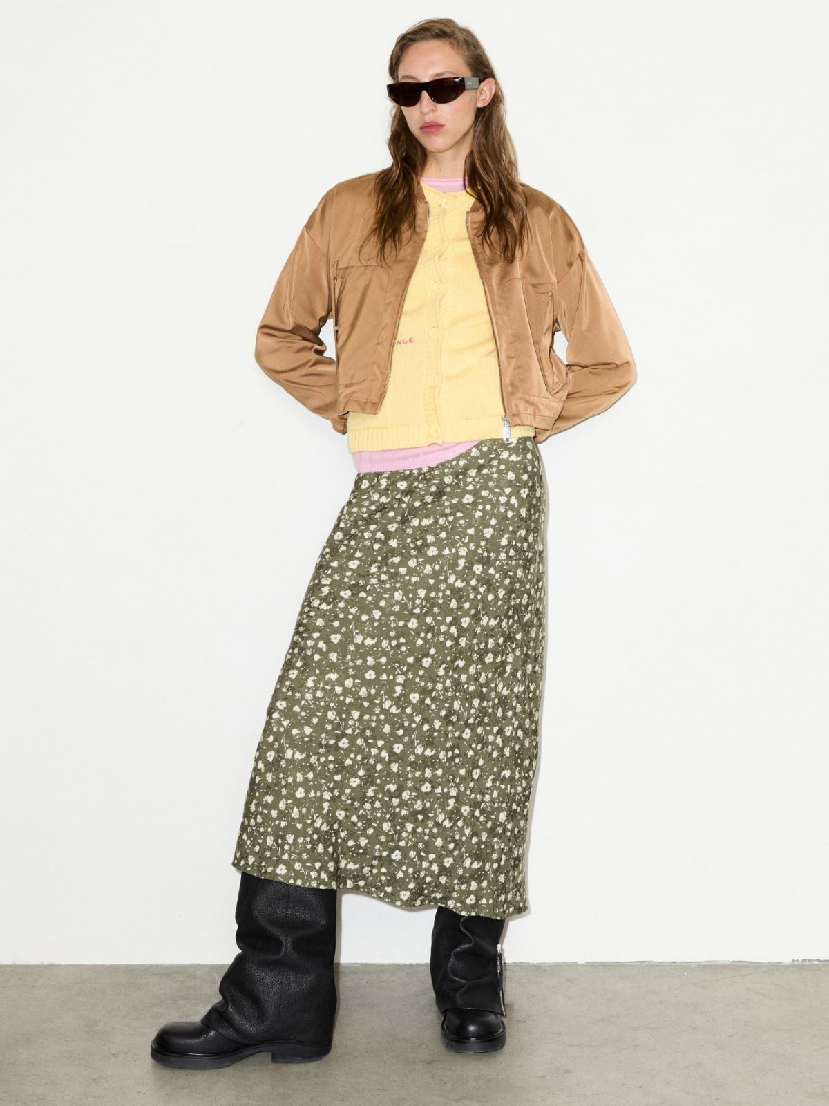 Jacquard midi skirt - KAKI - MAX&Co.
