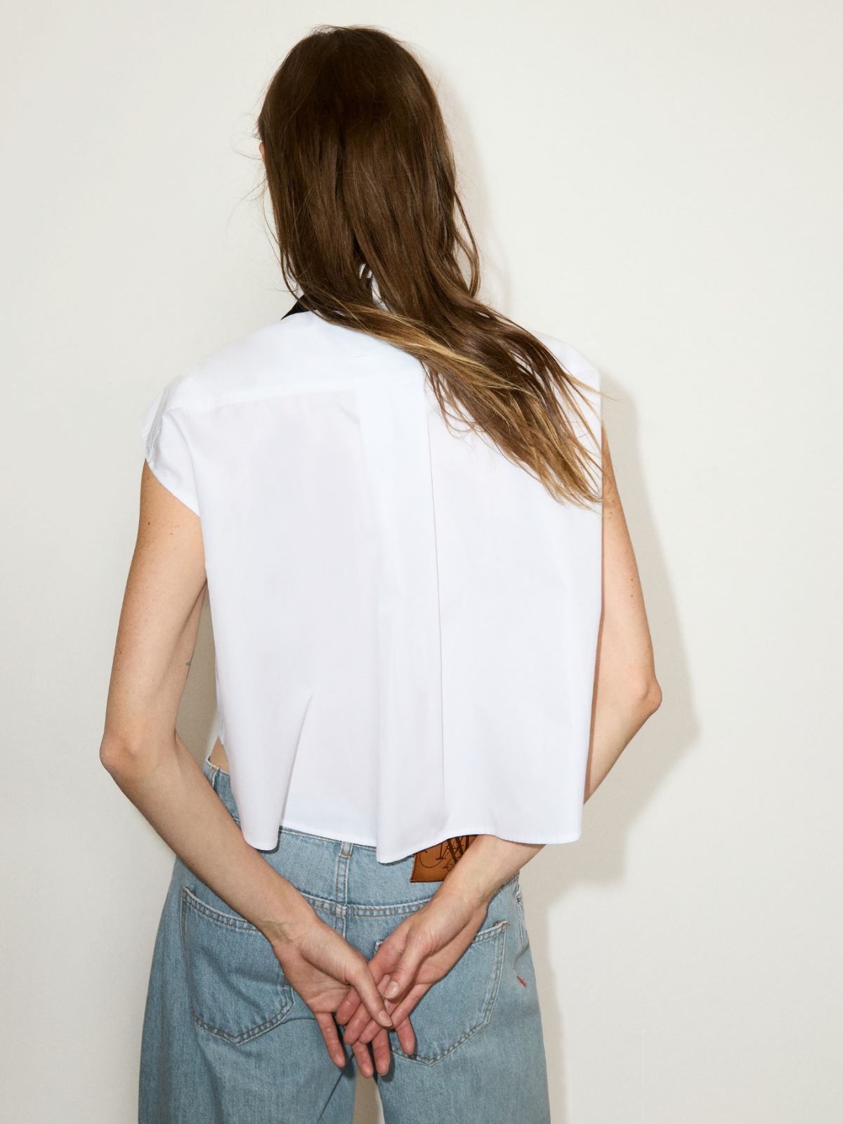 Camicia cropped con plastron - BIANCO OTTICO - MAX&Co.