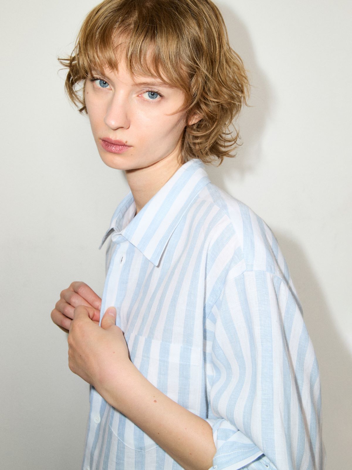 Camicia in lino con ricamo - BLU - MAX&Co.