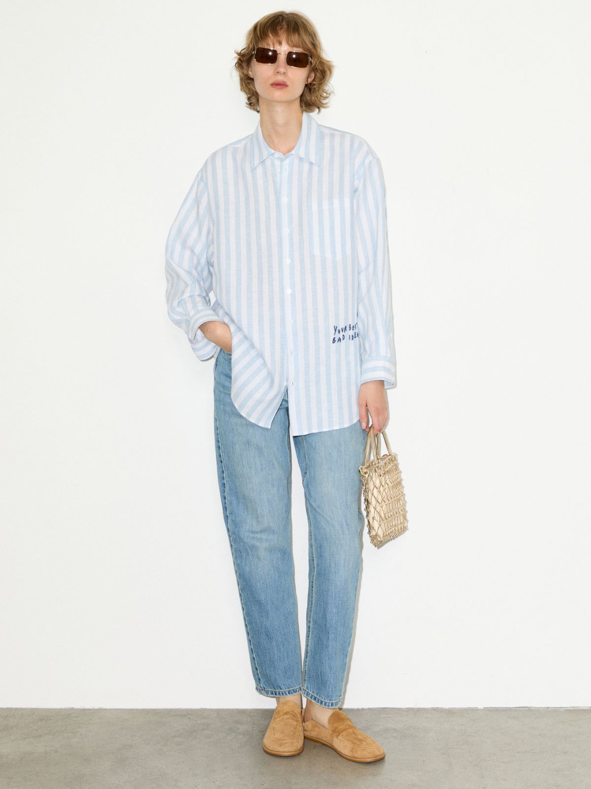 Camicia in lino con ricamo - BLU - MAX&Co.