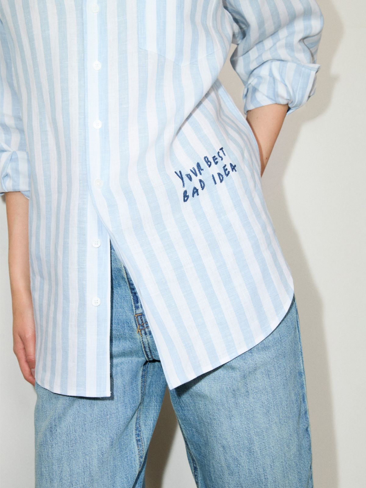 Embroidered linen shirt - NAVY - MAX&Co. - 4