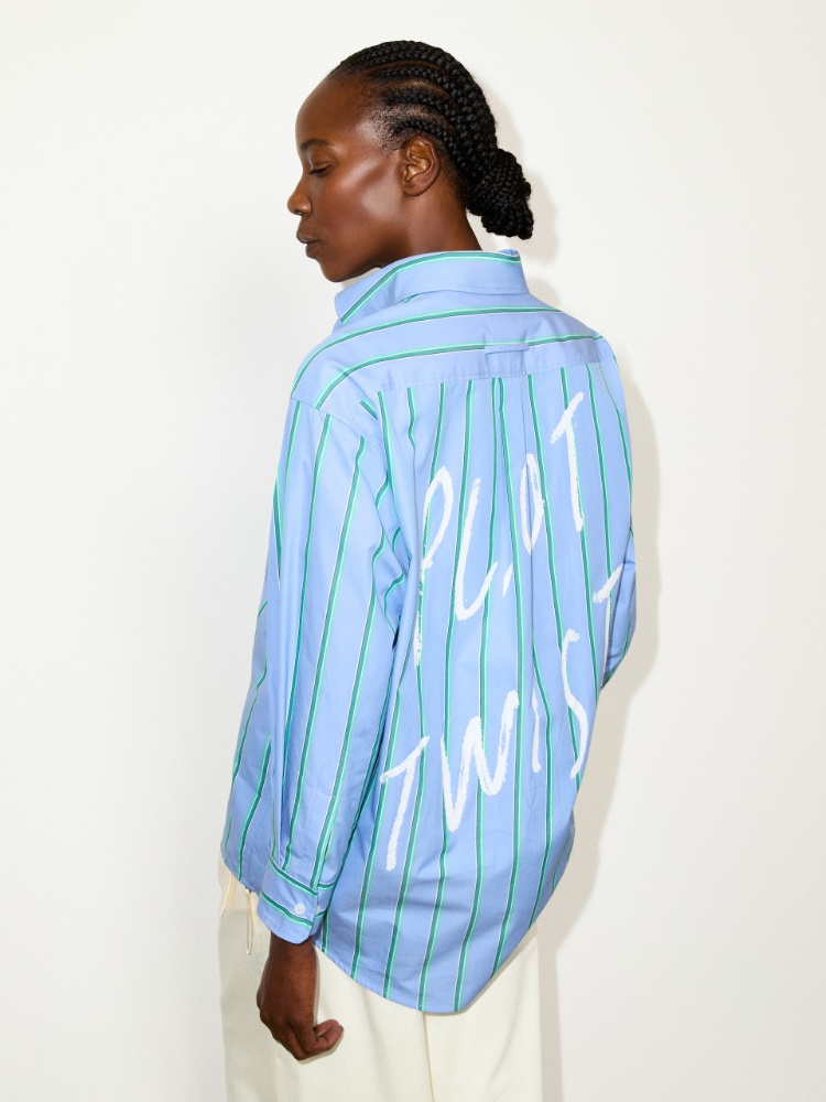 Camisa de popelina de algodón a rayas - AZUL - MAX&Co.