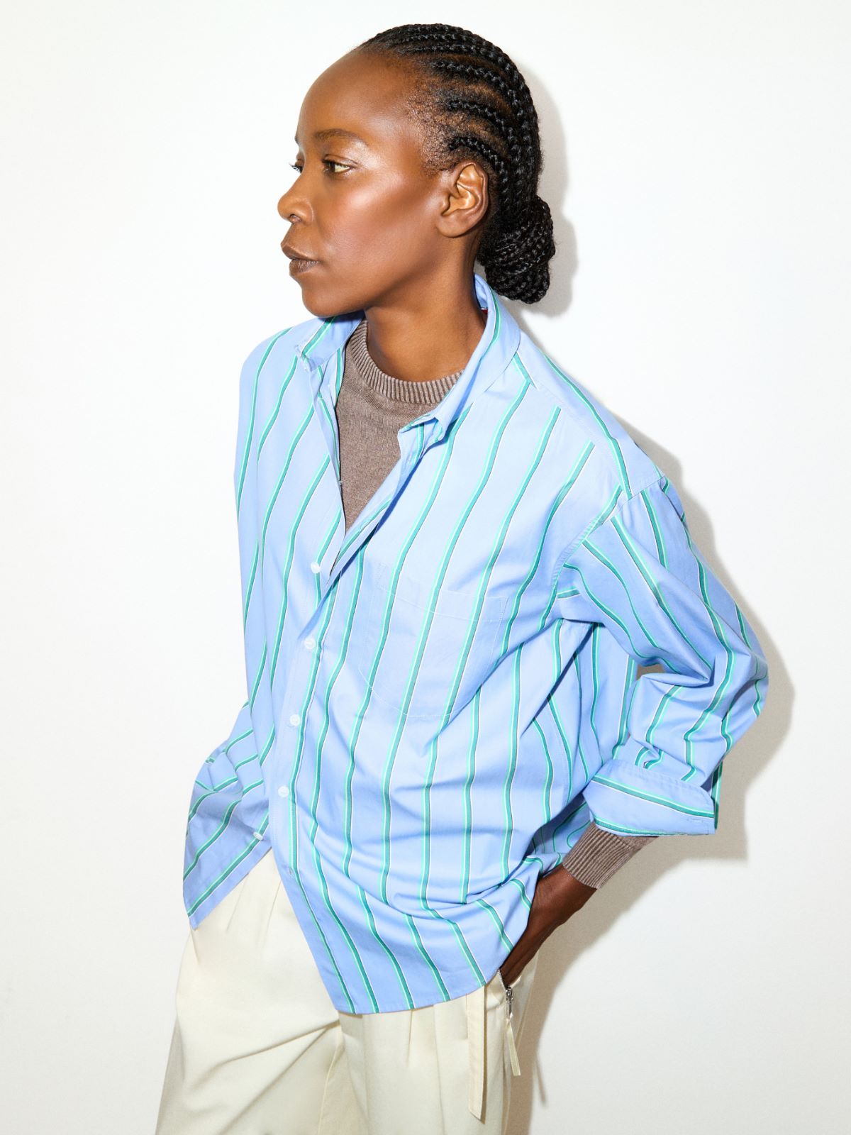 Camisa de popelina de algodón a rayas - AZUL - MAX&Co.