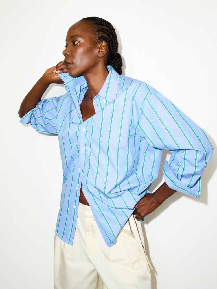 Camisa de popelina de algodón a rayas - AZUL - MAX&Co.