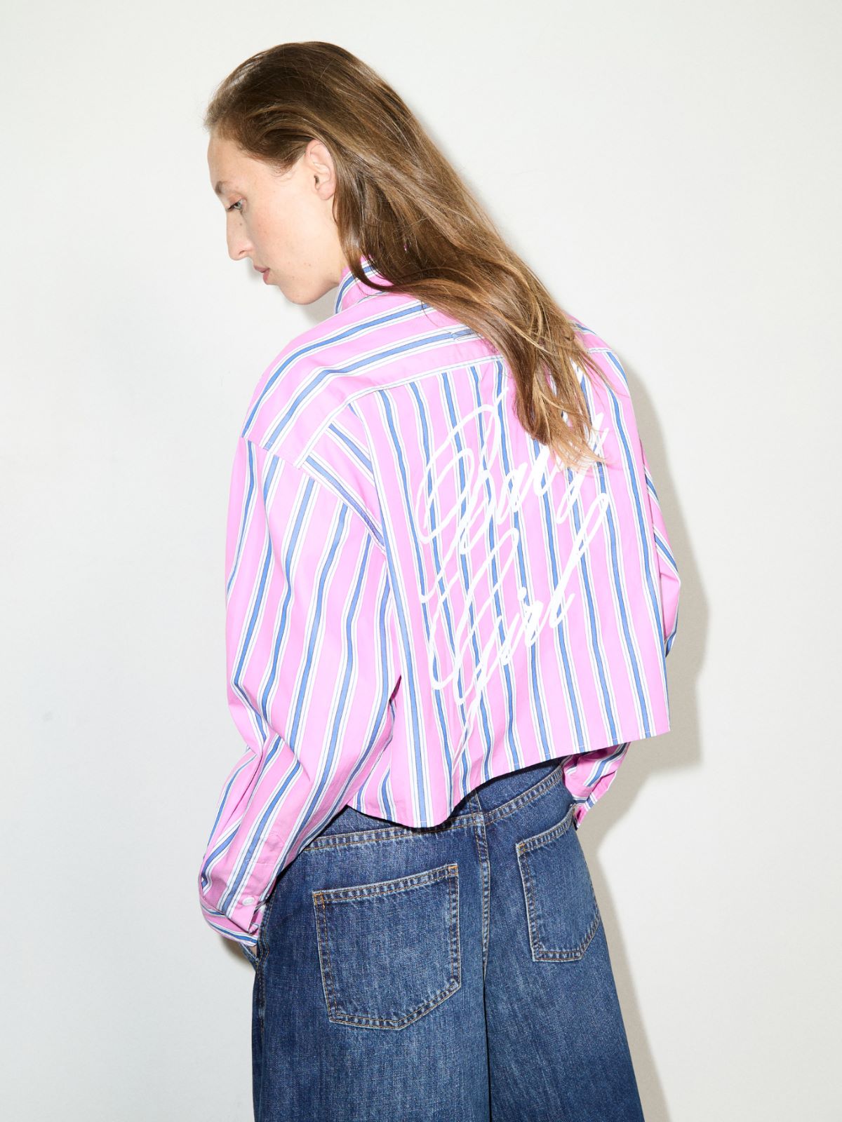 Cropped striped cotton shirt - PINK - MAX&Co.