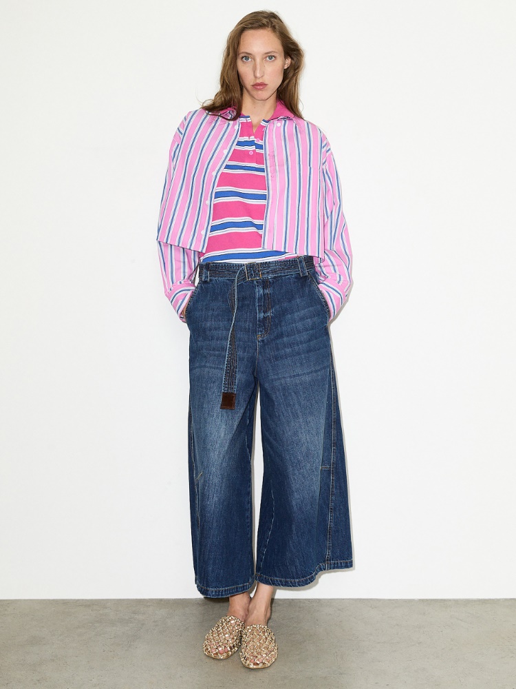 Cropped striped cotton shirt - PINK - MAX&Co.