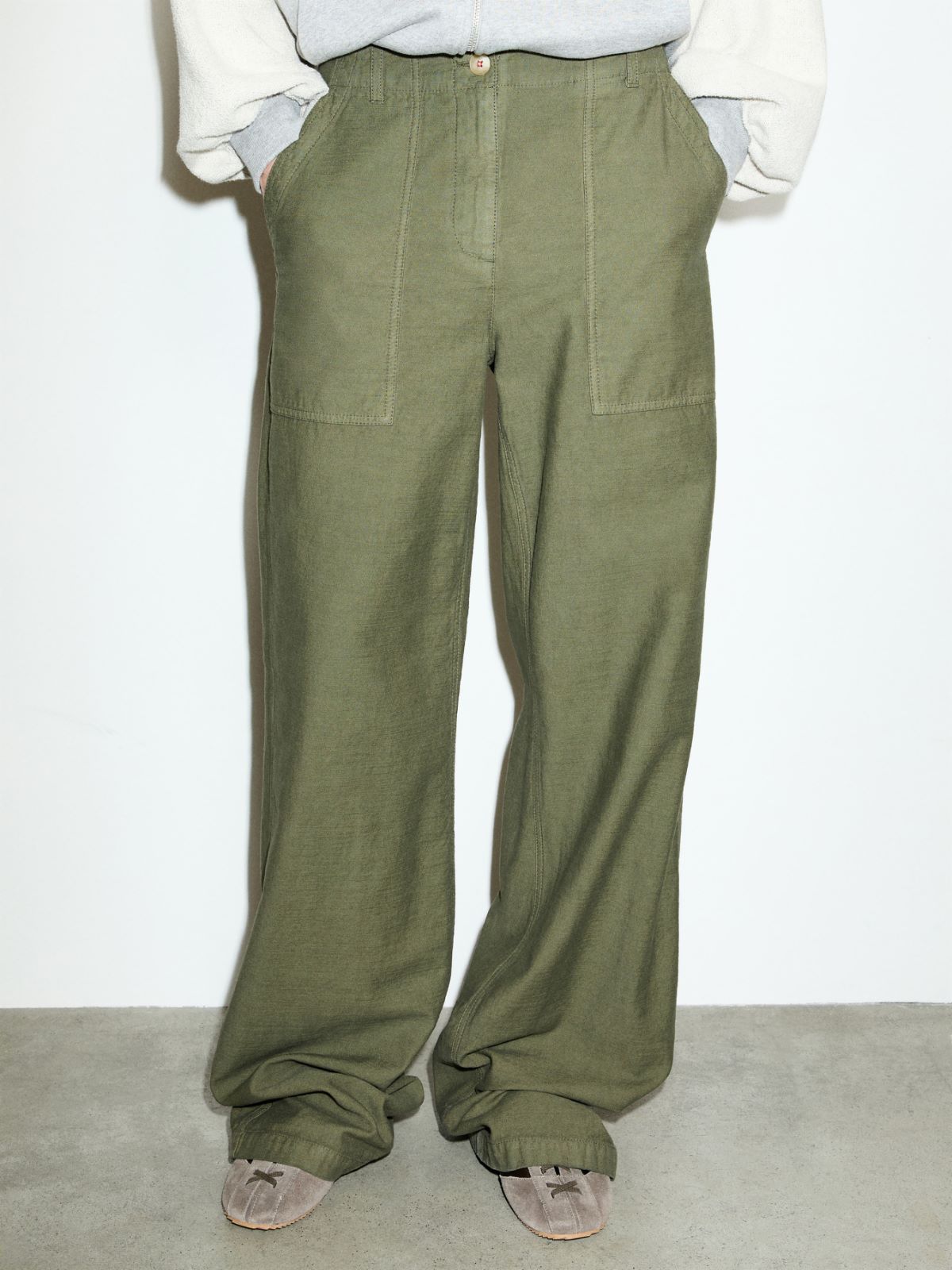 Slubby straight-leg trousers - KAKI - MAX&Co.