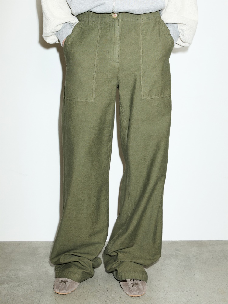 Slubby straight-leg trousers - KAKI - MAX&Co.
