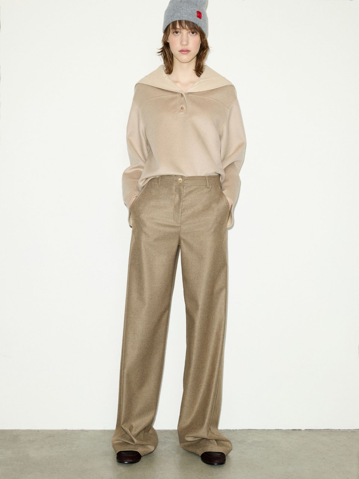 Wide-leg flannel trousers - MELANGE GREY - MAX&Co.