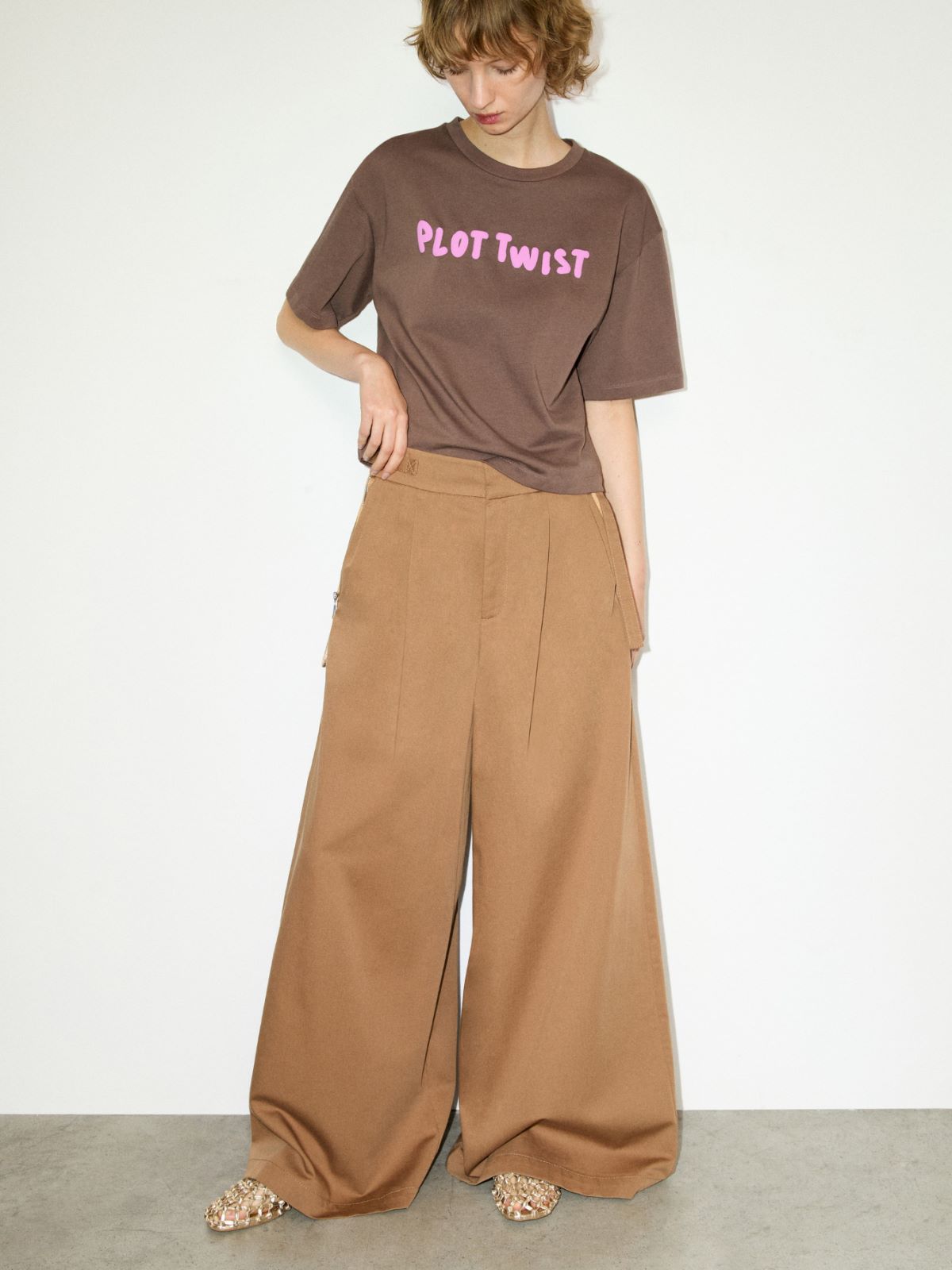 Extra-wide cotton trousers - CINNAMON - MAX&Co.