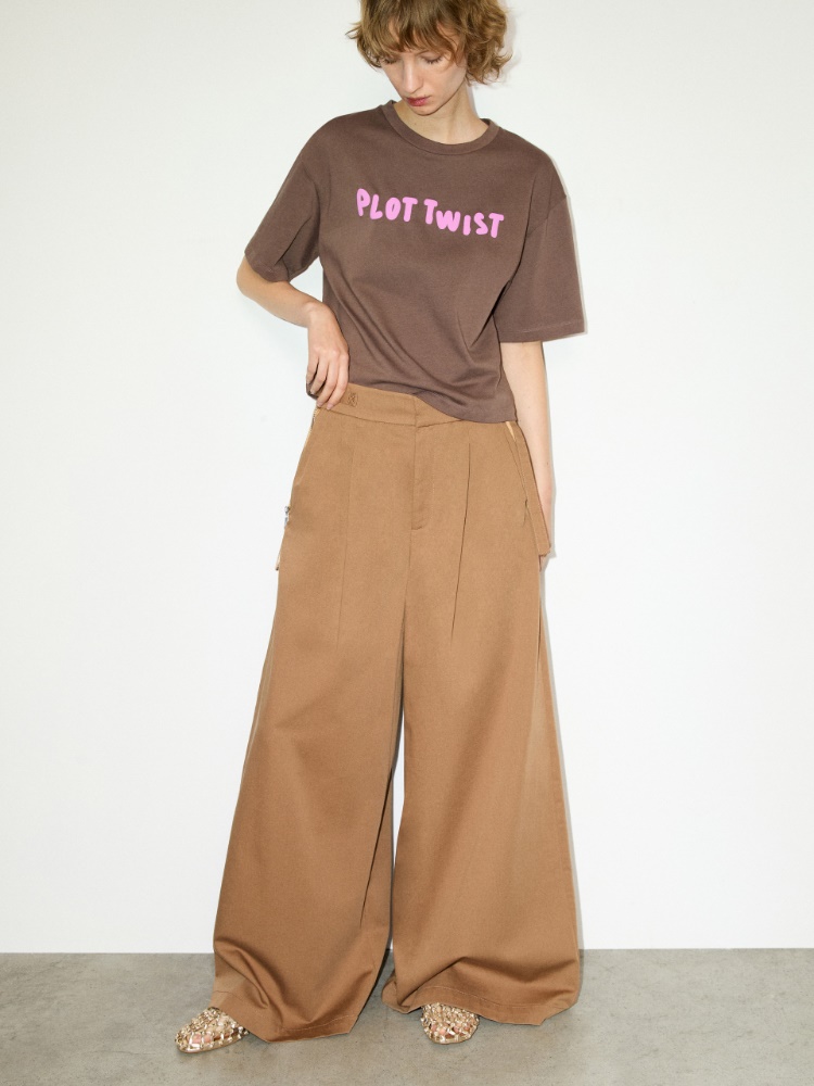Extra-wide cotton trousers - CINNAMON - MAX&Co.