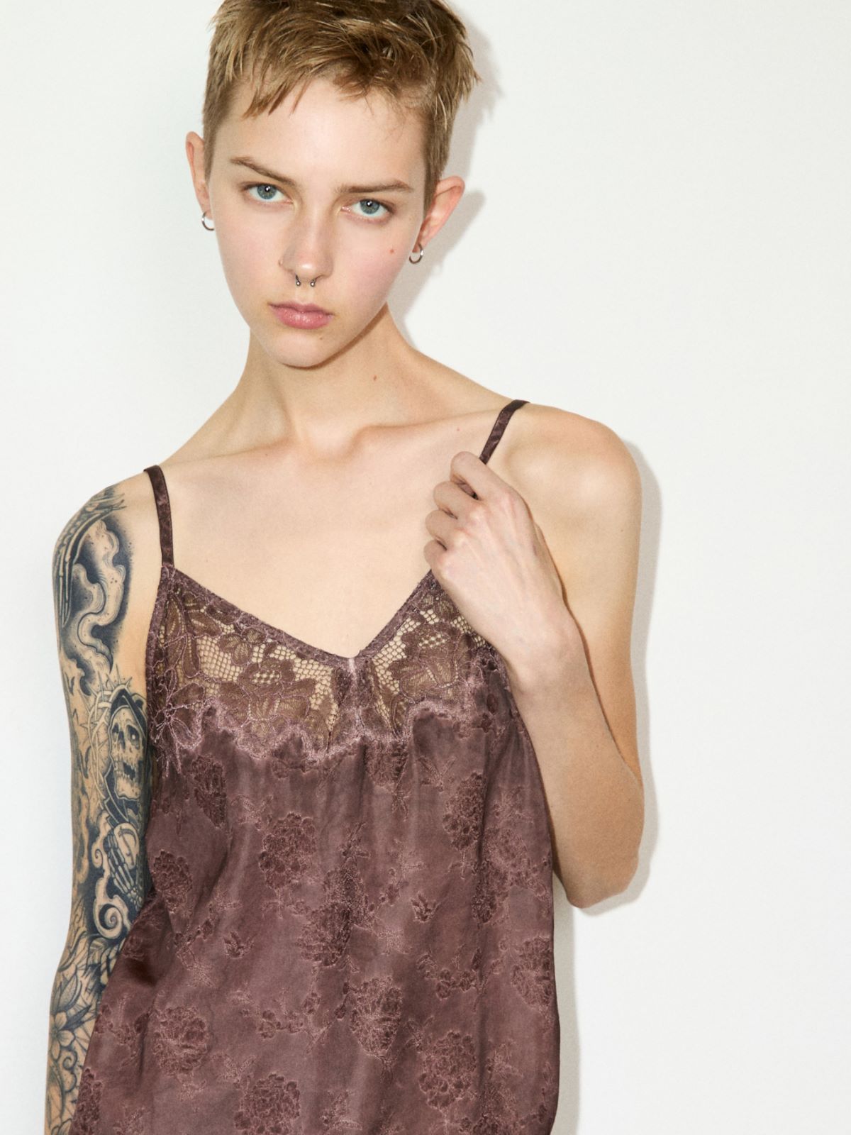 Top de jacquard con encaje - CHOCOLATE - MAX&Co.