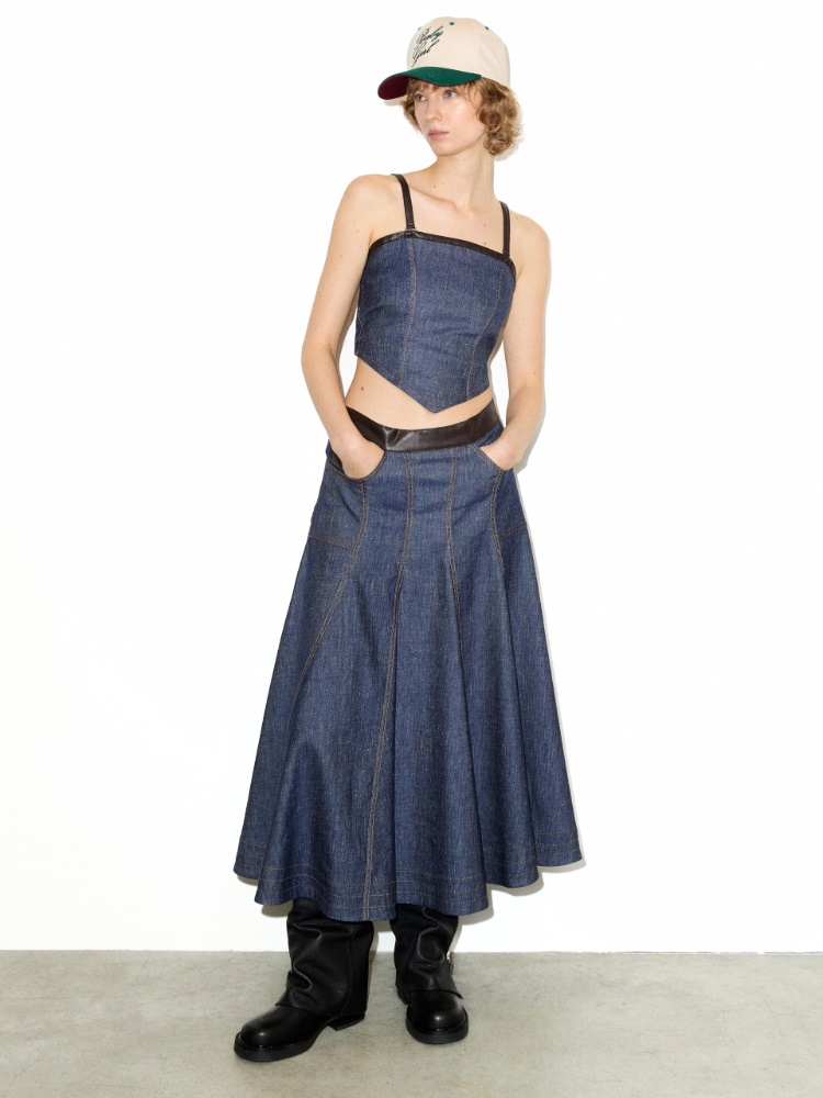 Cotton and linen denim top - NAVY - MAX&Co.