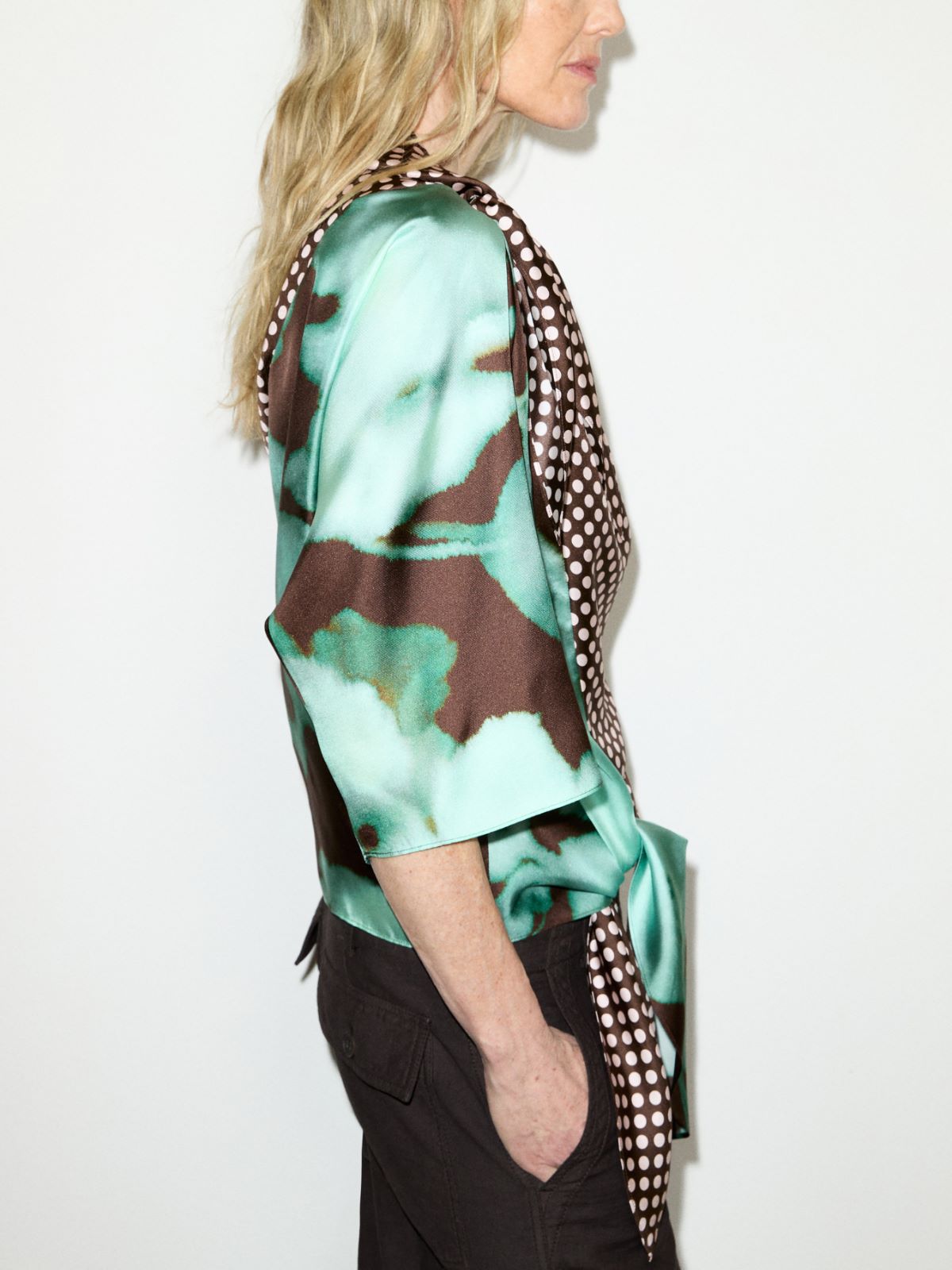 Knot silk-twill blouse - DARK BROWN - MAX&Co. - 3
