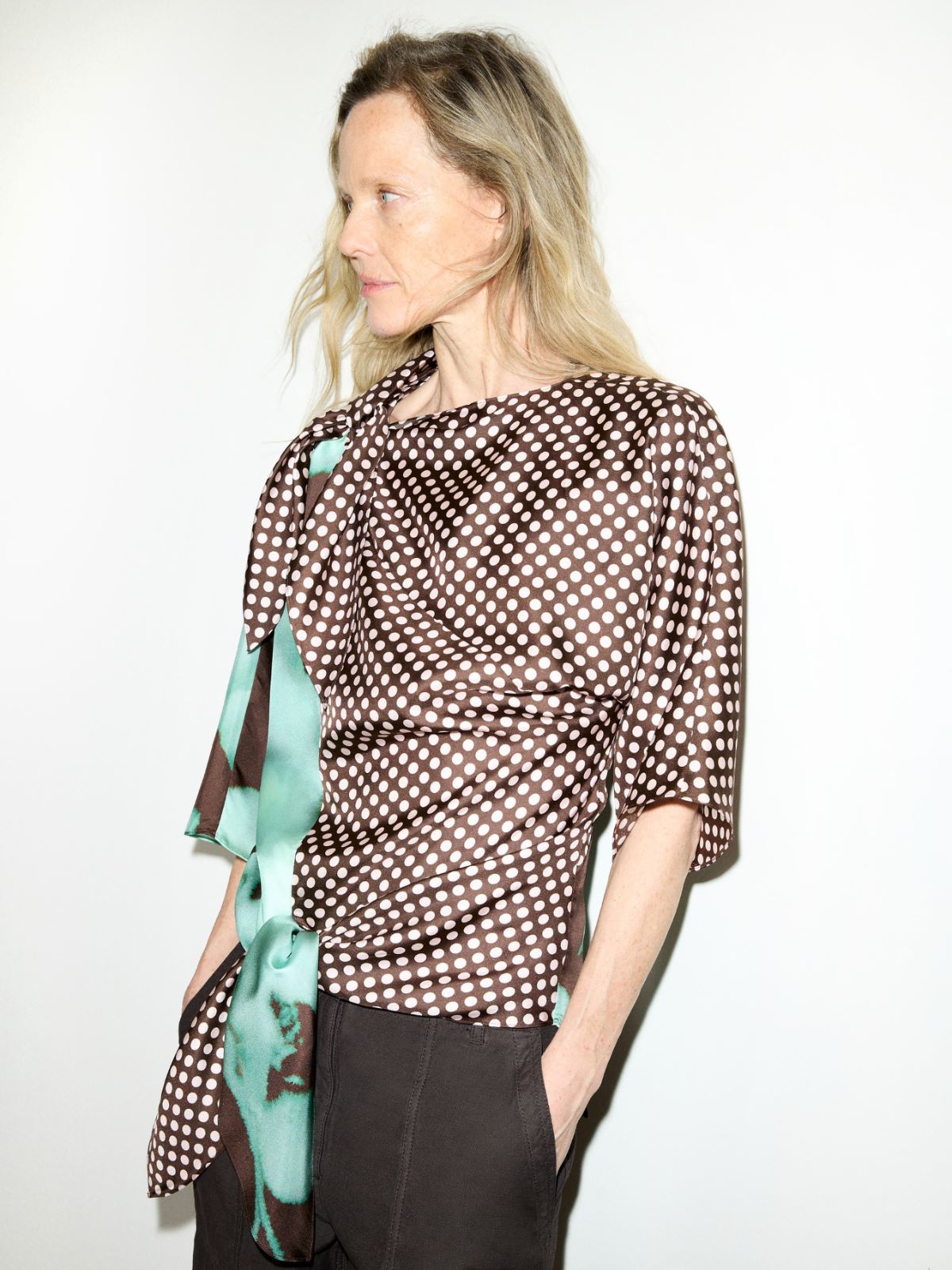 Knot silk-twill blouse - DARK BROWN - MAX&Co.