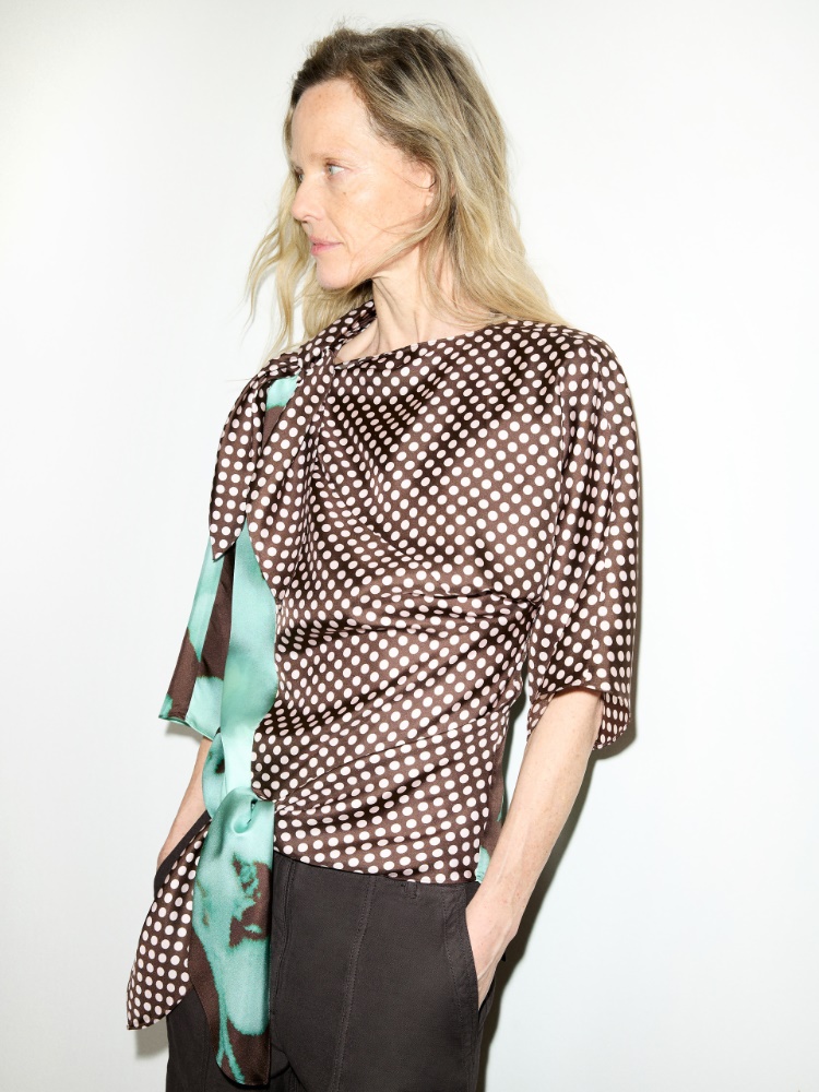 Knot silk-twill blouse - DARK BROWN - MAX&Co.