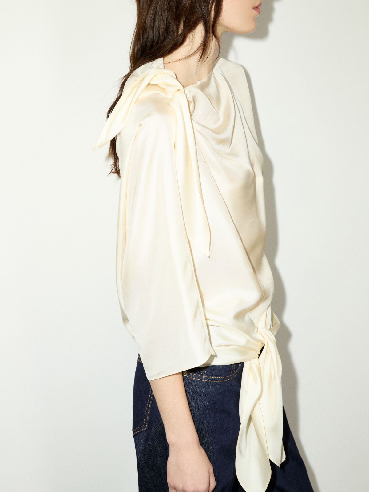 Knot silk-twill blouse - WOOL WHITE - MAX&Co. - 3