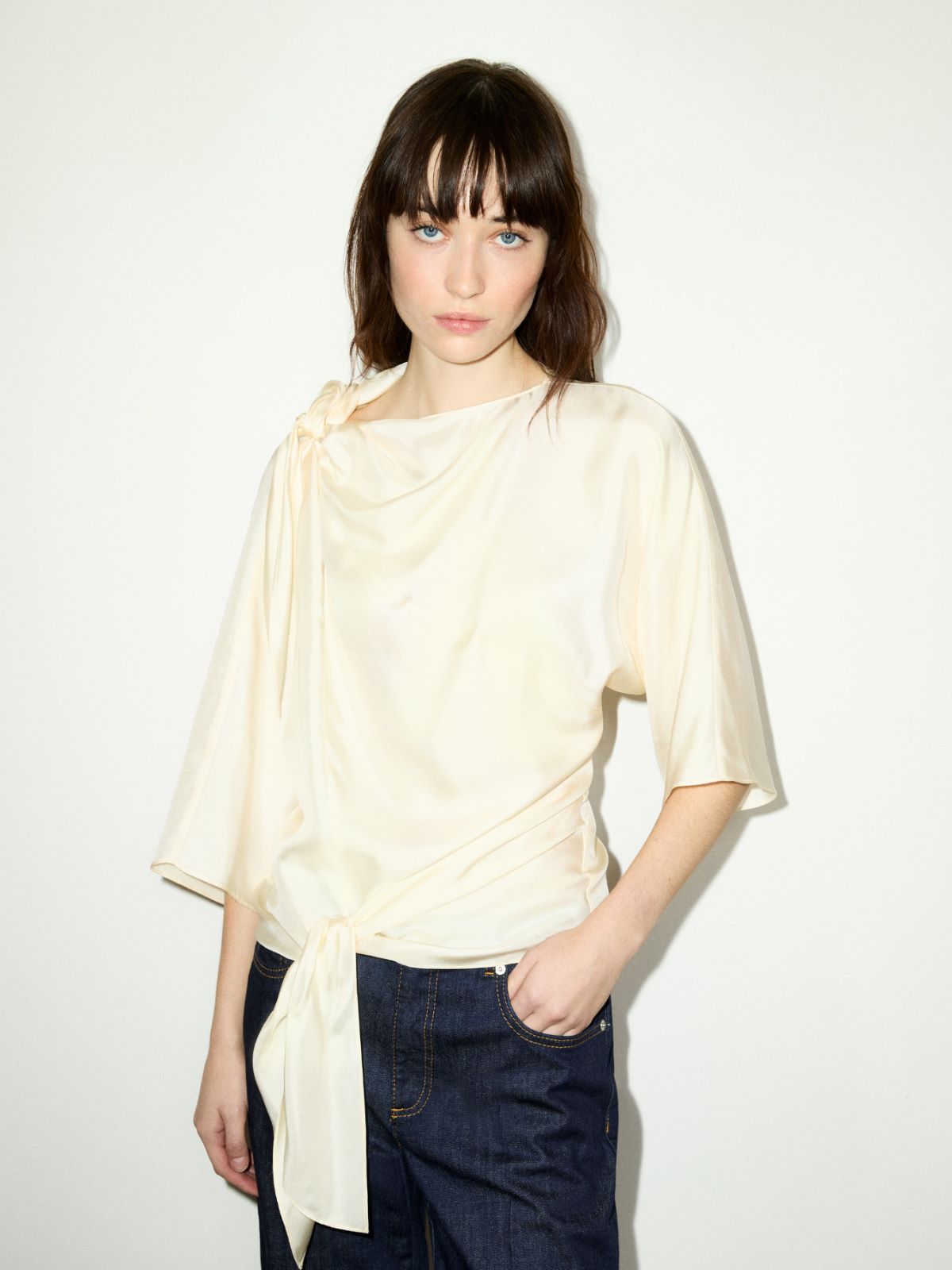 Knot silk-twill blouse - WOOL WHITE - MAX&Co.