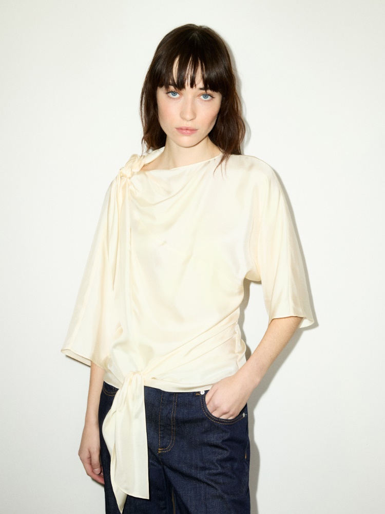 Knot silk-twill blouse - WOOL WHITE - MAX&Co.