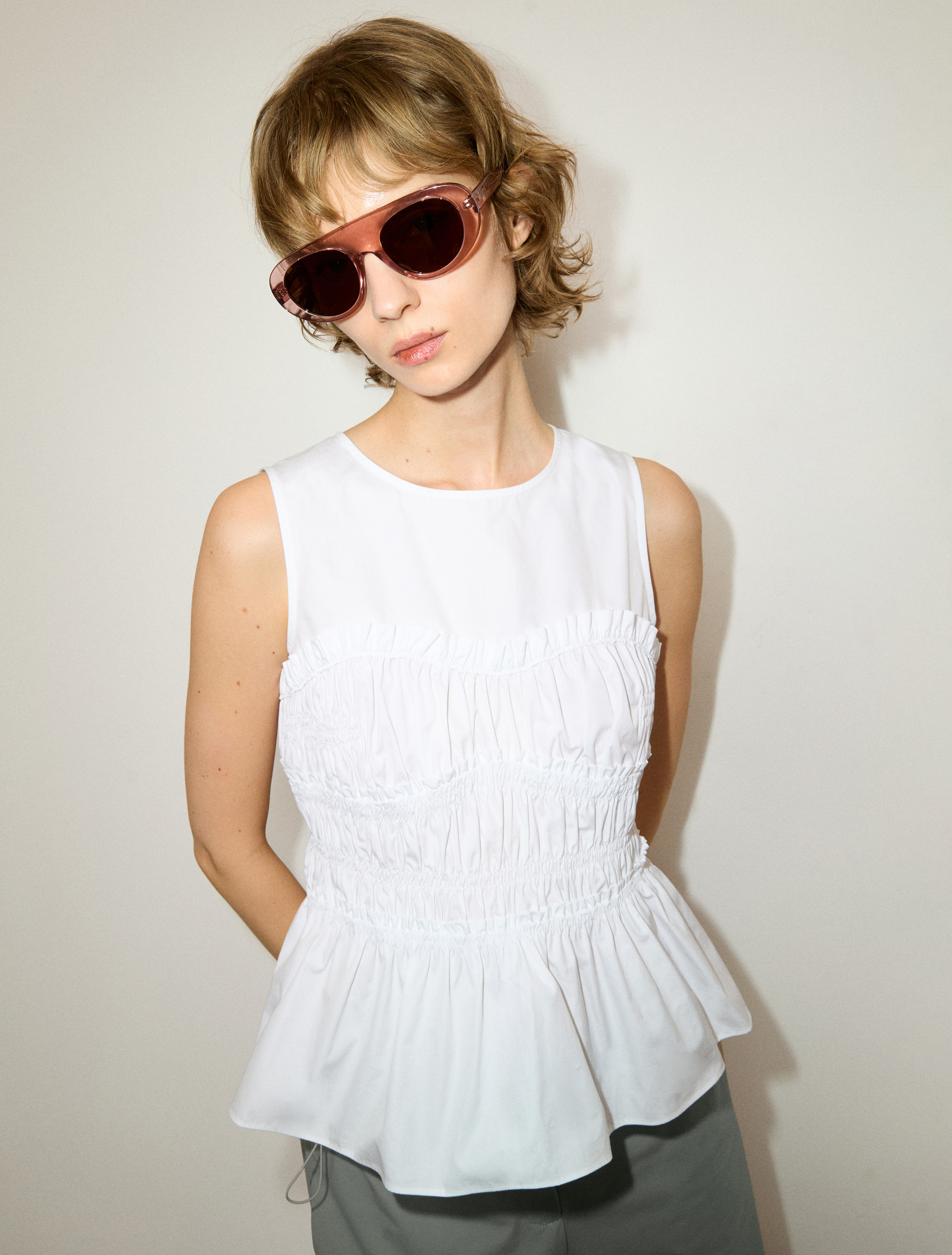 Ruched cotton-poplin top - MAX&Co.