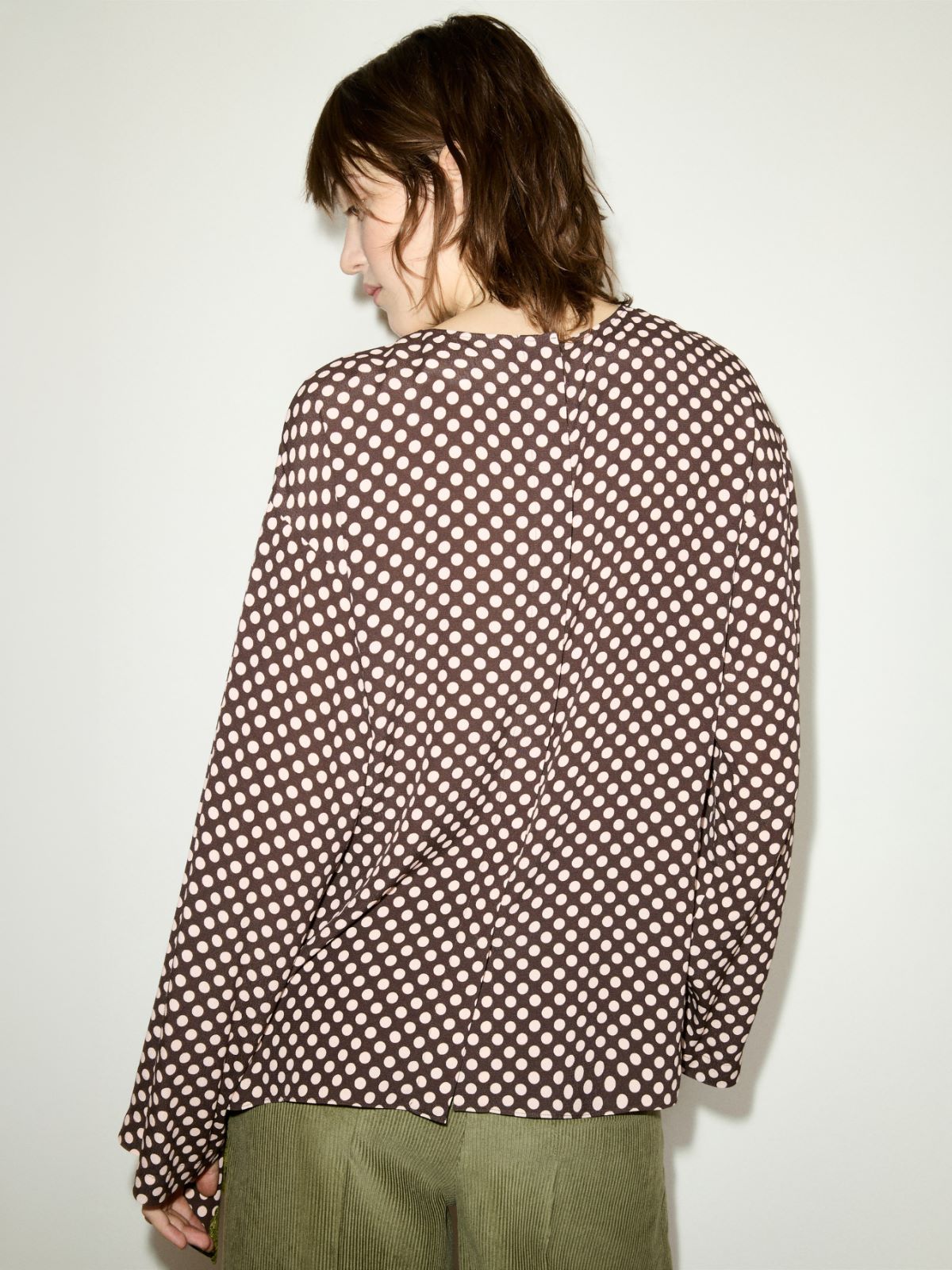 Lace trim asymmetric blouse - DARK BROWN - MAX&Co. - 2