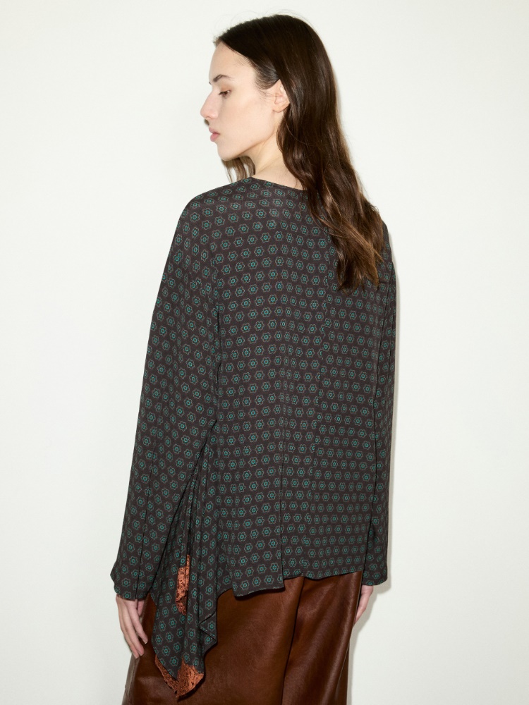 Lace trim asymmetric blouse - BROWN - MAX&Co. - 2