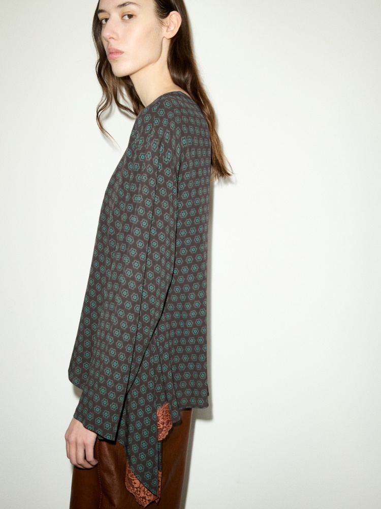 Lace trim asymmetric blouse - BROWN - MAX&Co. - 3