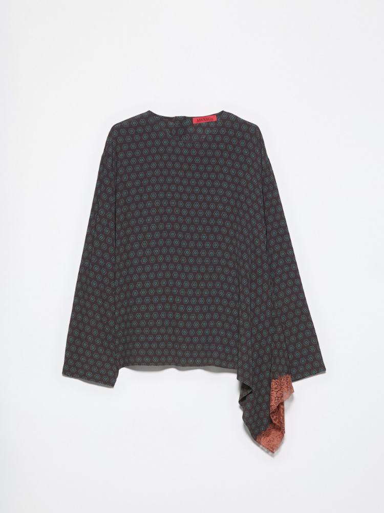 Lace trim asymmetric blouse - BROWN - MAX&Co.