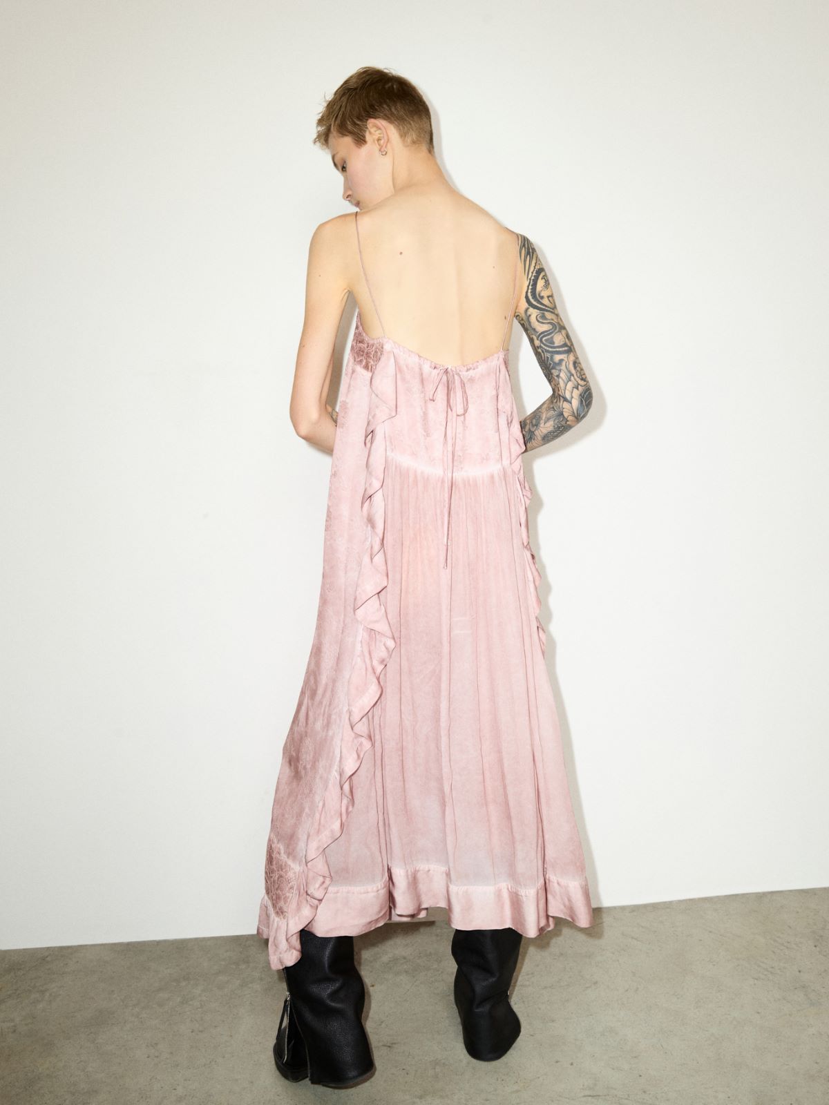 Lace-trimmed jacquard maxi dress - PINK - MAX&Co.