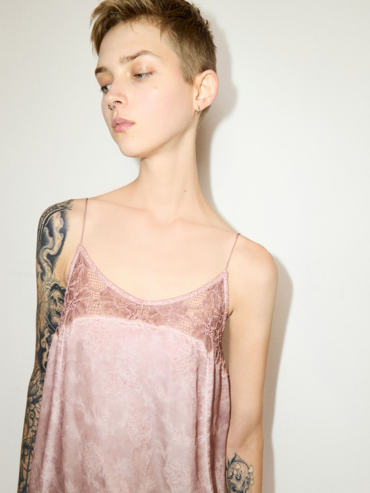 Lace-trimmed jacquard maxi dress - PINK - MAX&Co.