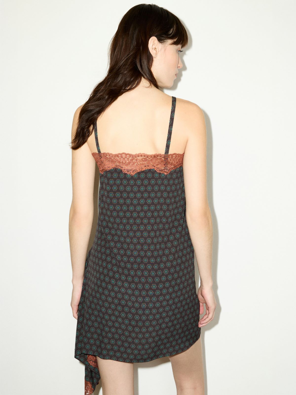 Lace-trimmed slip dress - BROWN - MAX&Co. - 2