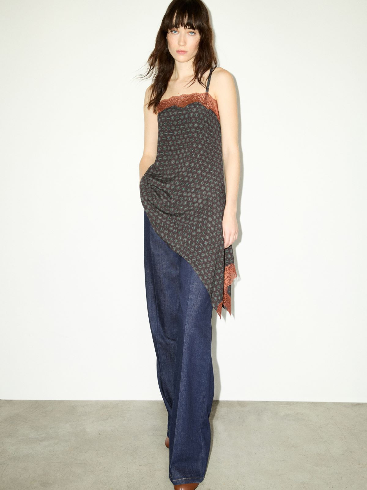 Lace-trimmed slip dress - BROWN - MAX&Co. - 4
