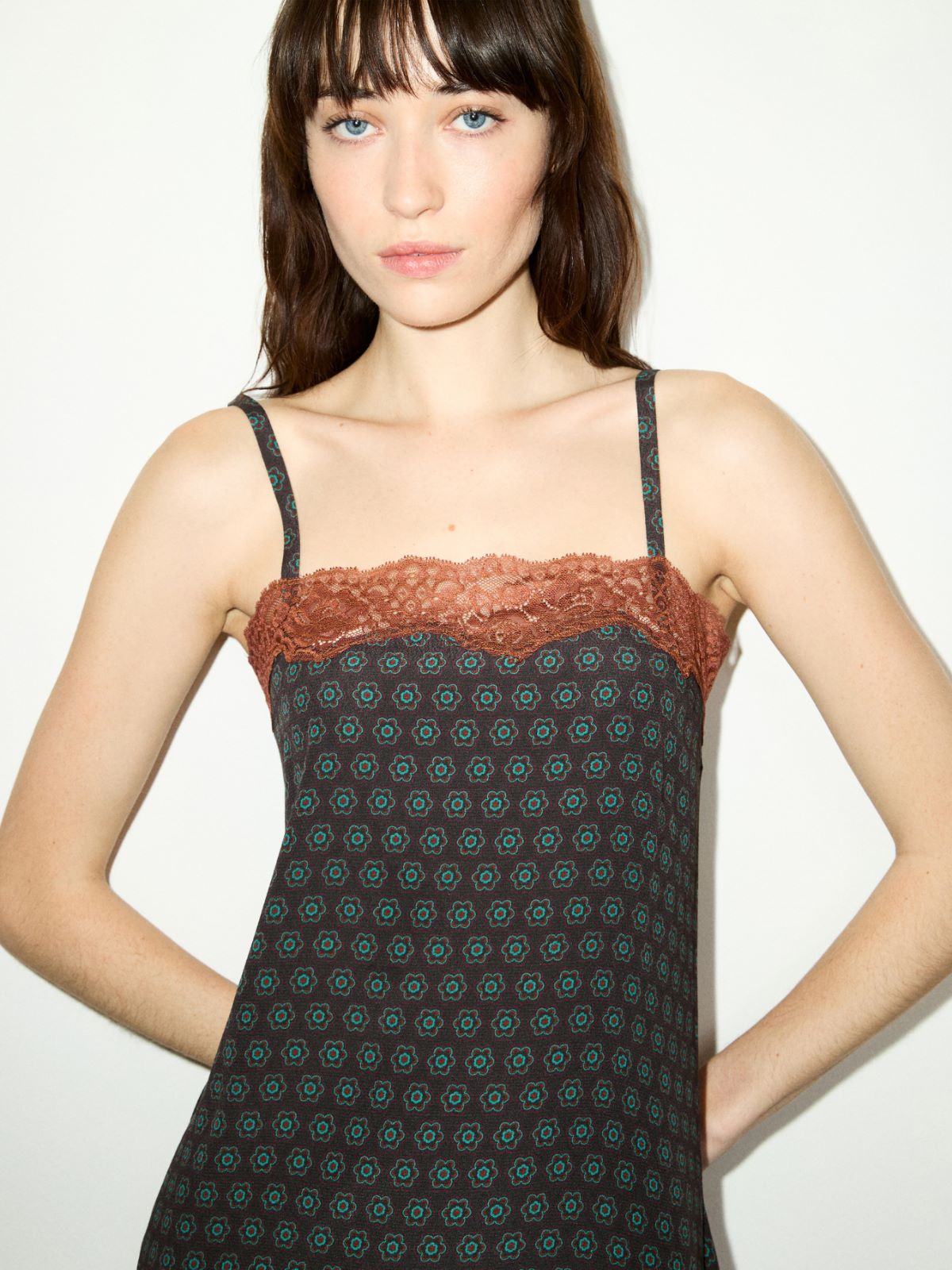 Lace-trimmed slip dress - BROWN - MAX&Co. - 6