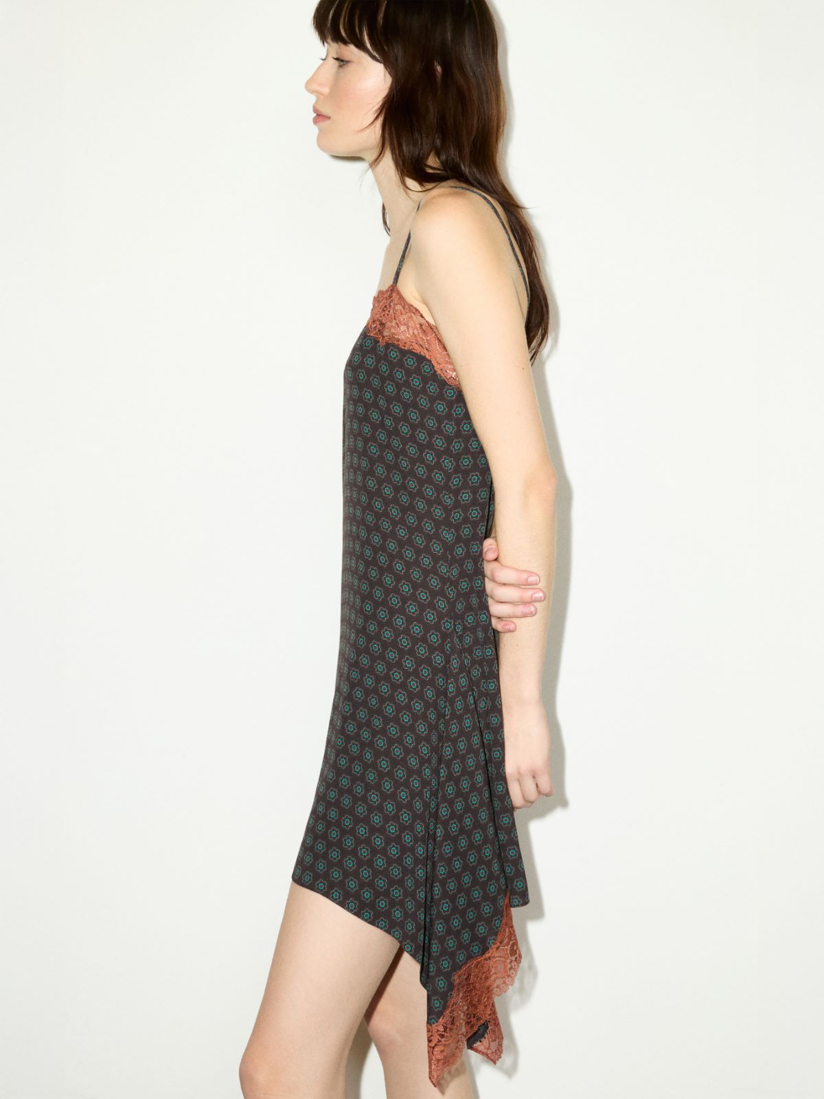 Lace-trimmed slip dress - BROWN - MAX&Co. - 7