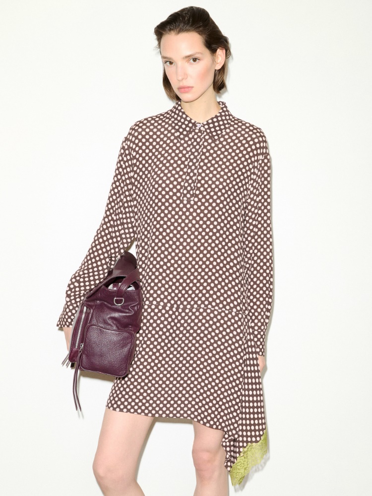 Lace-trimmed tunic dress - DARK BROWN - MAX&Co.