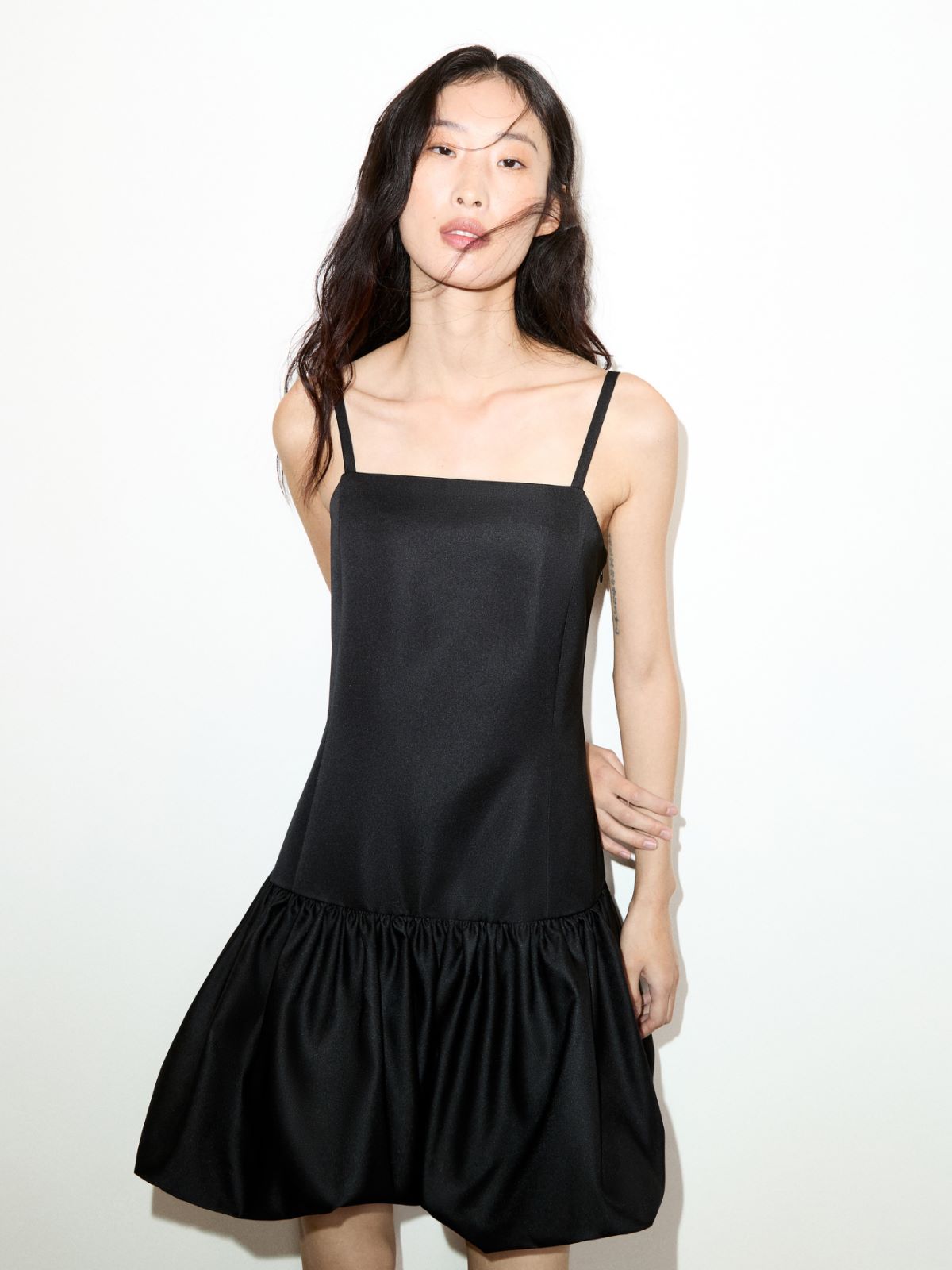 Satin balloon hem mini dress - BLACK - MAX&Co.