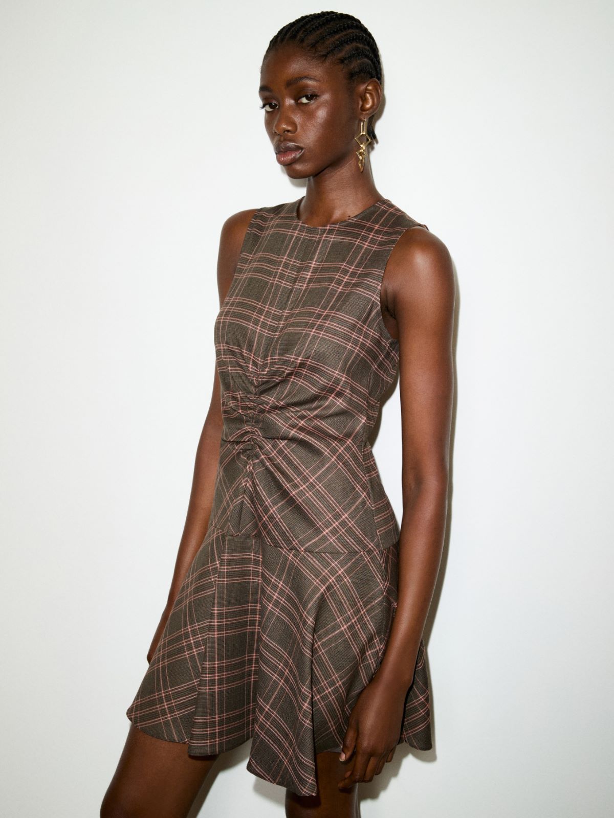 Checked wool-blend mini dress - BROWN - MAX&Co.