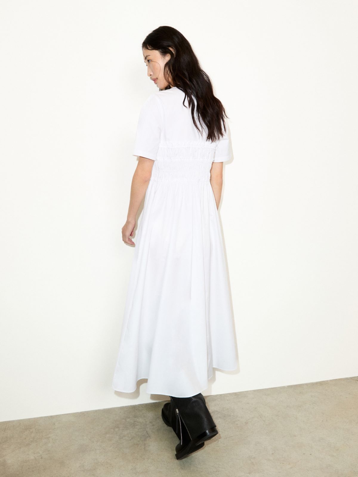 Ruched cotton-poplin midi dress - OPTICAL WHITE - MAX&Co.
