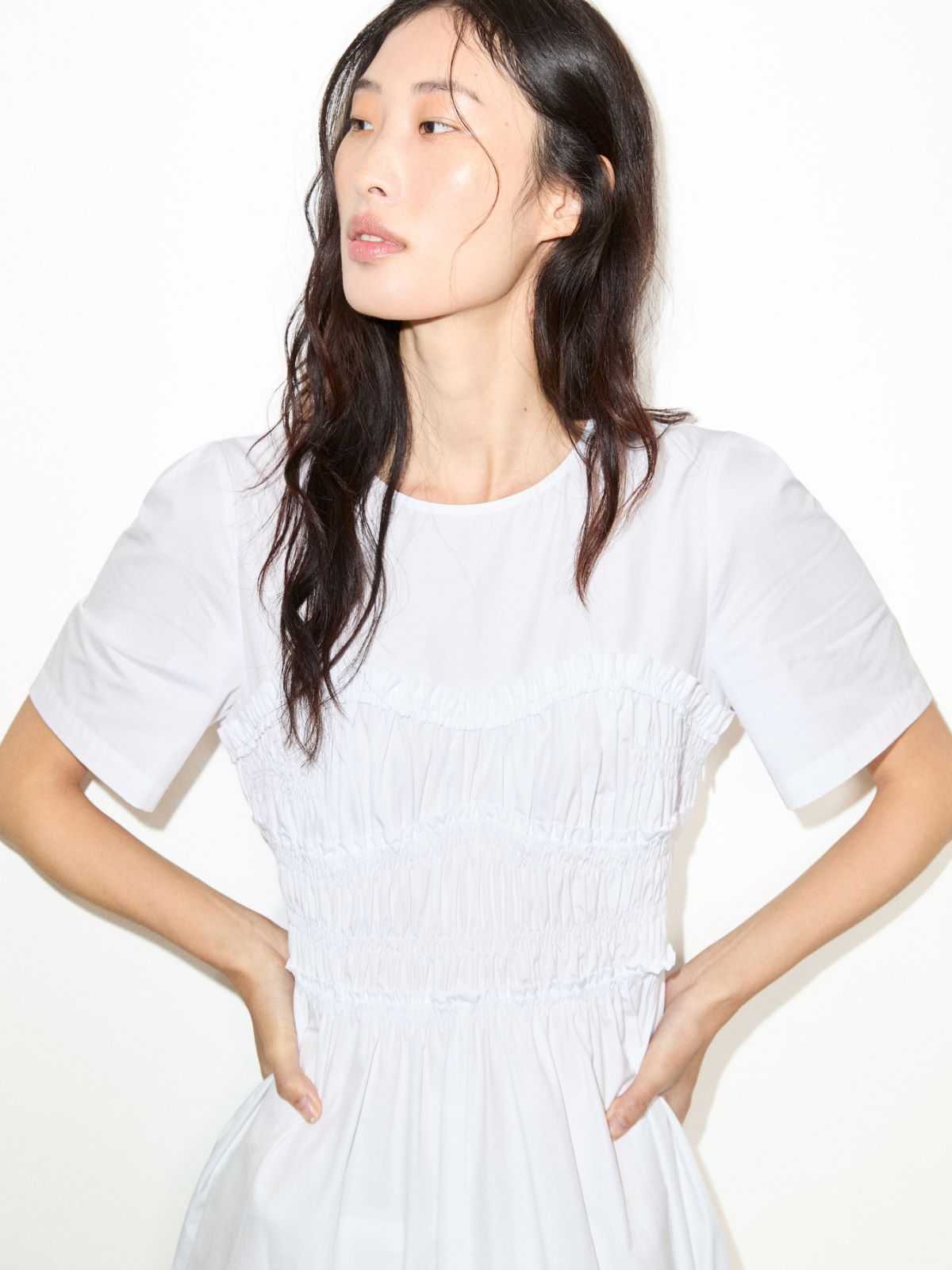 Ruched cotton-poplin midi dress - OPTICAL WHITE - MAX&Co.