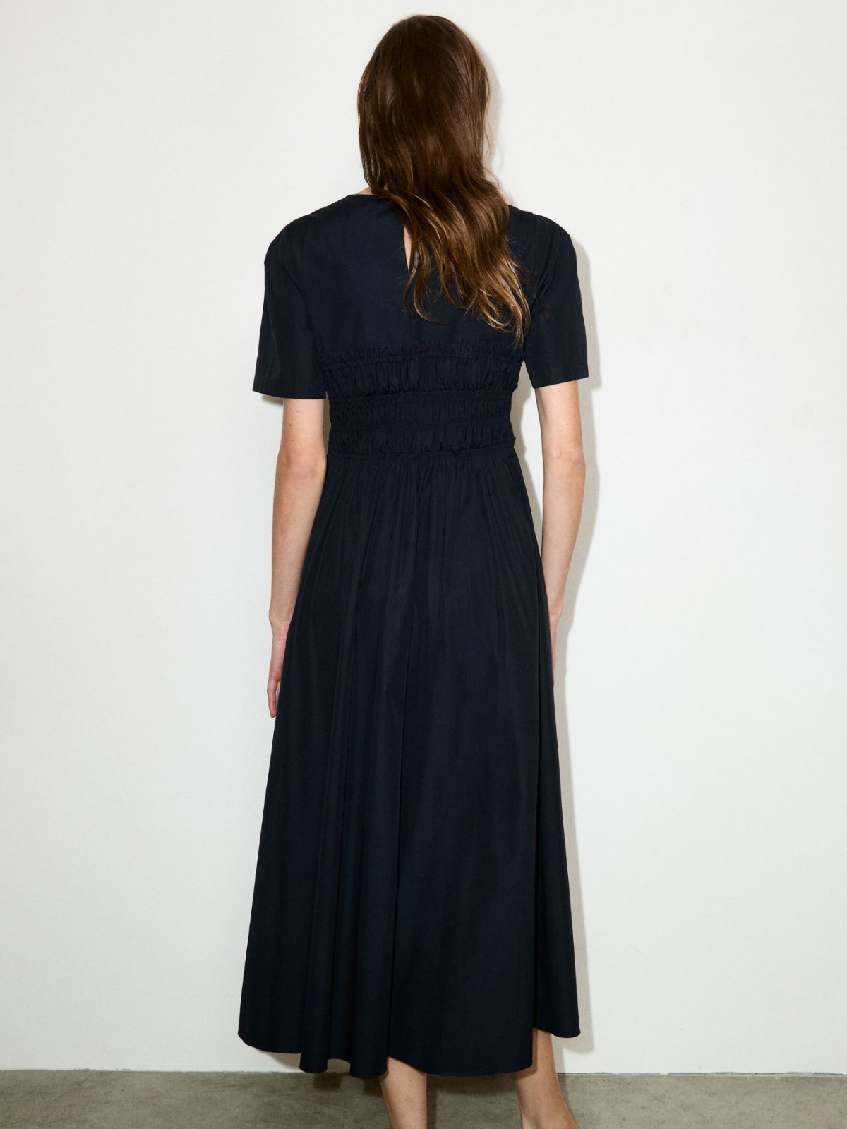 Ruched cotton-poplin midi dress - BLACK - MAX&Co.