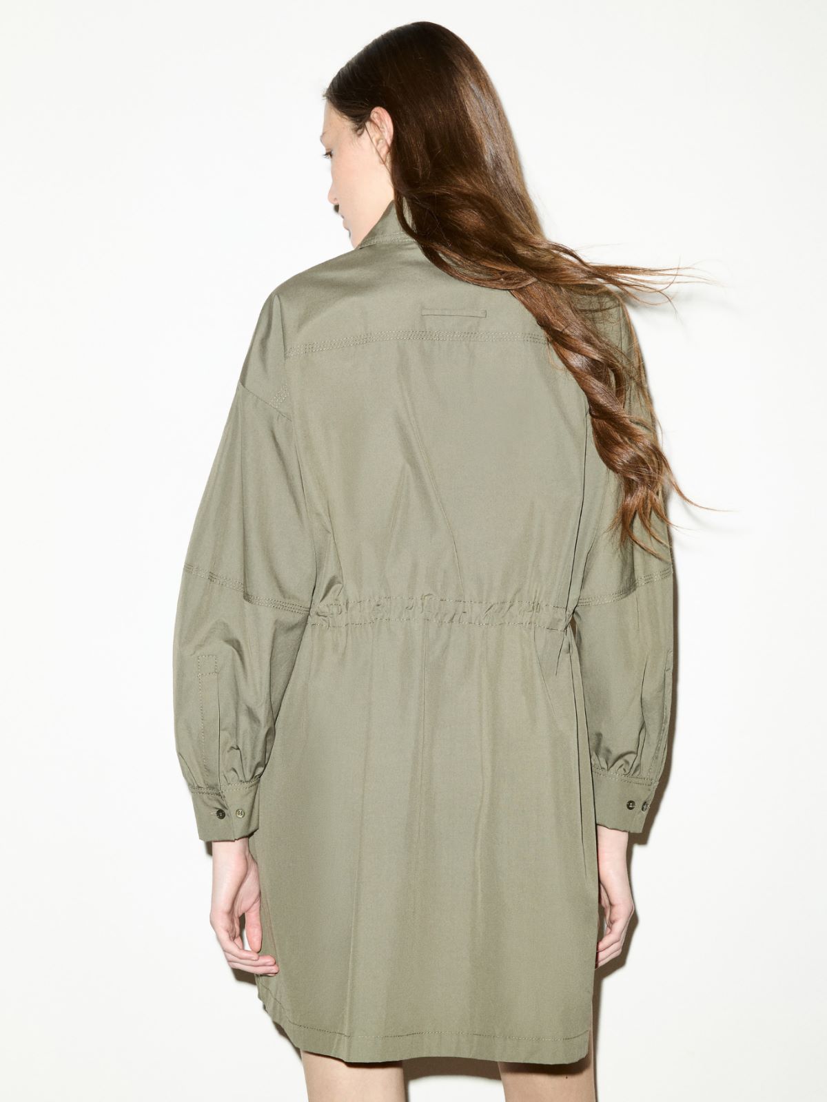 Drawstring poplin shirt dress - LODEN GREEN - MAX&Co.