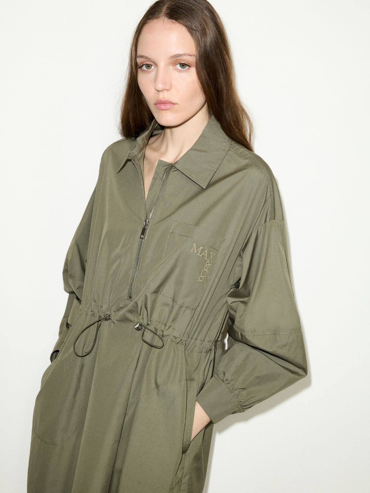 Drawstring poplin shirt dress - LODEN GREEN - MAX&Co.
