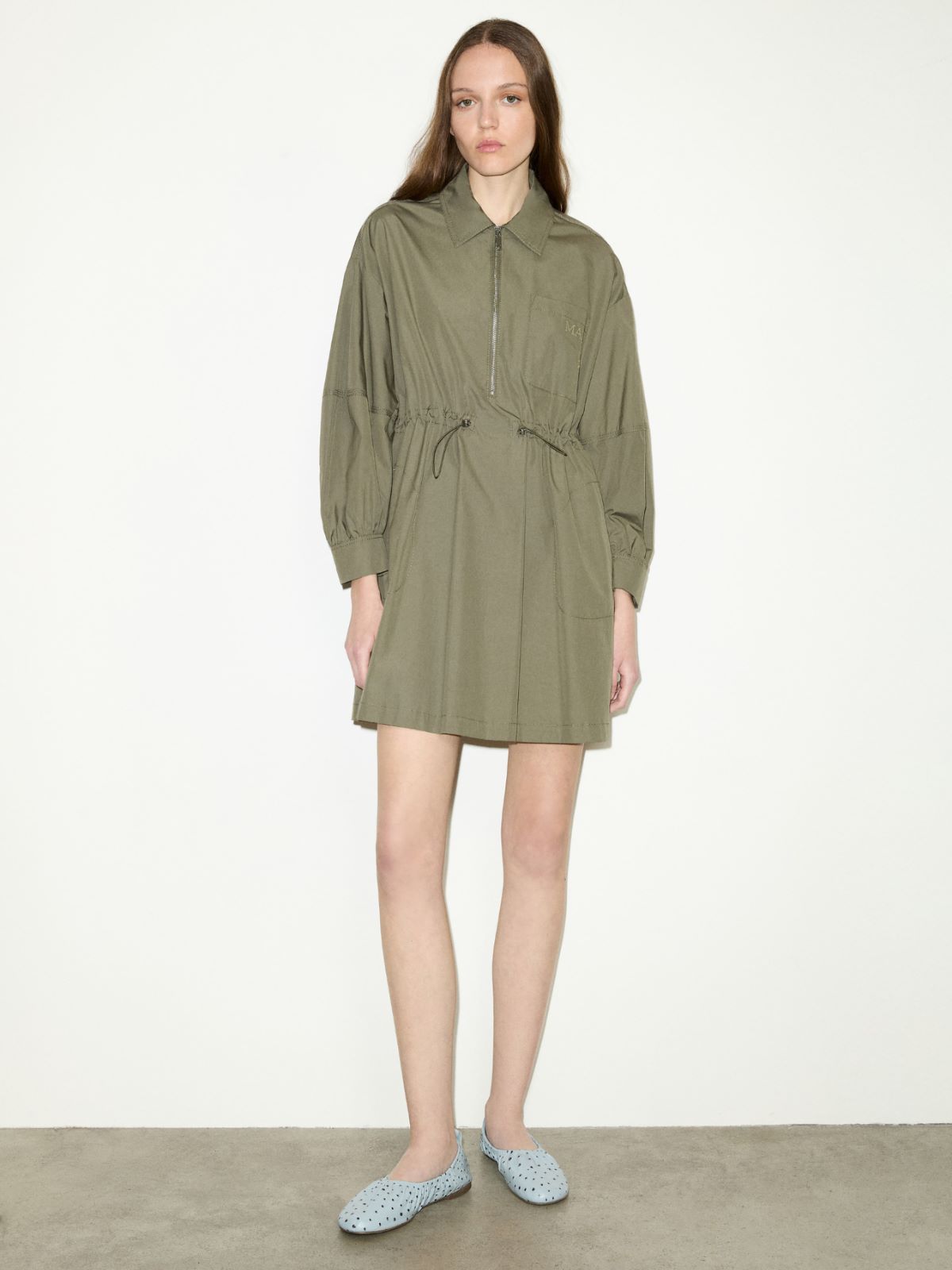 Drawstring poplin shirt dress - LODEN GREEN - MAX&Co. - 4